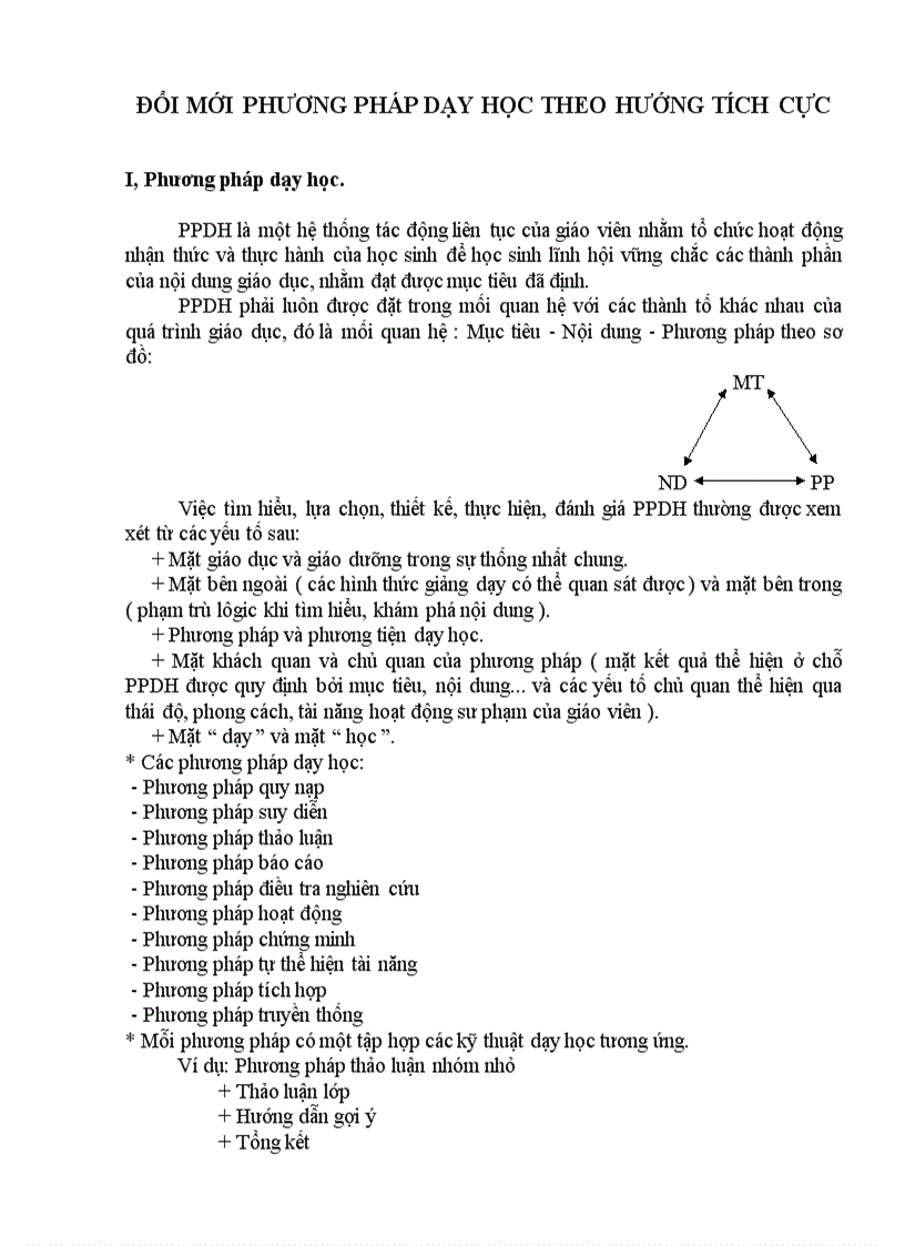 Đổi mới PPDH theo hướng tích cực