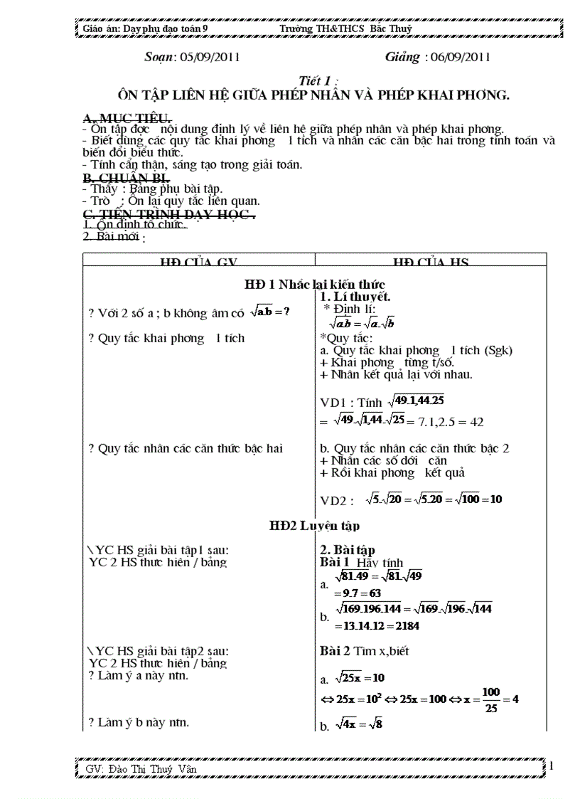 GIÁO AN DẠY PHỤ ĐẠO TOÁN9 CKTKN năm học 2011 2012