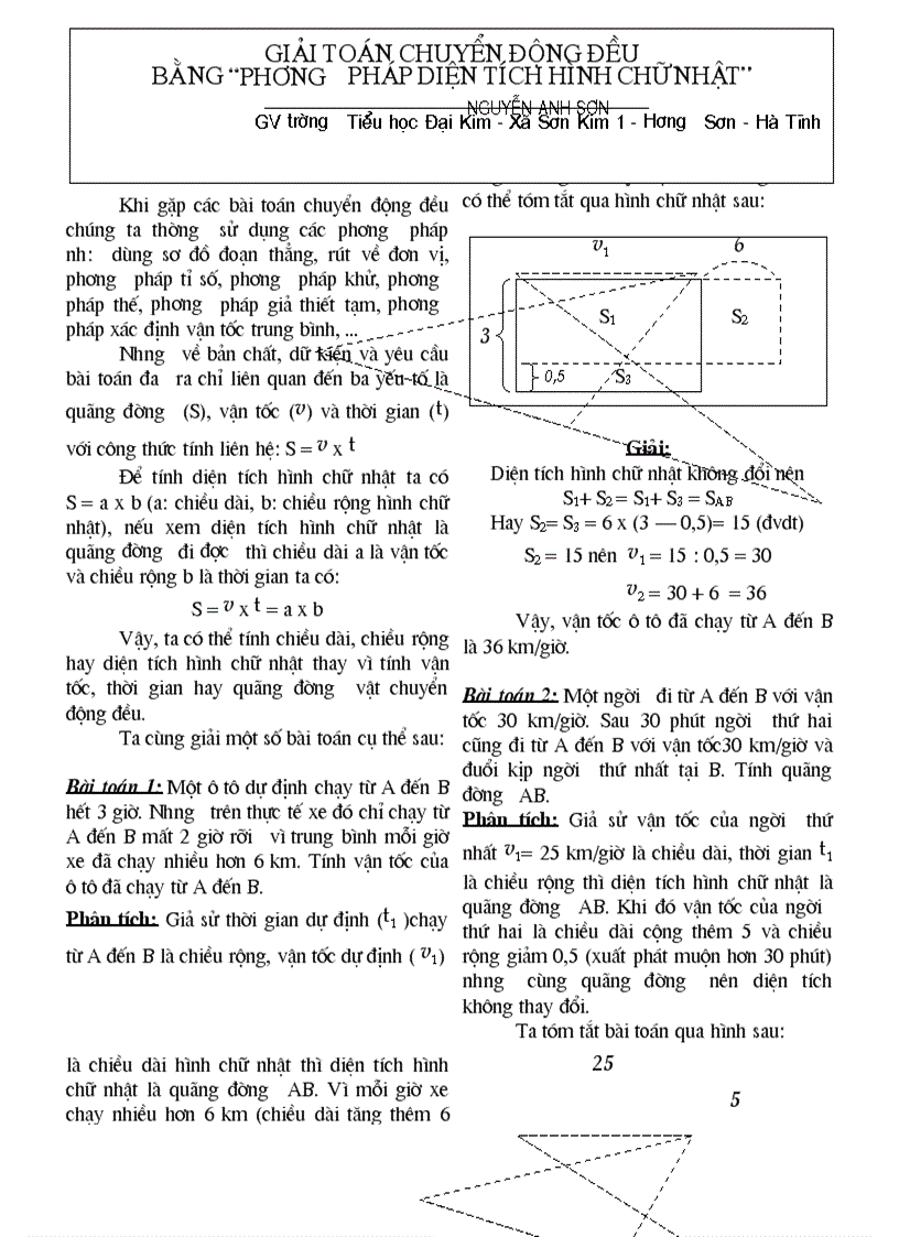 Giải toán chuyển động theo diện tích