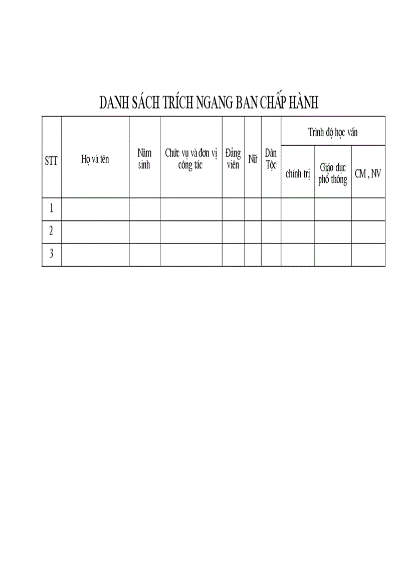 DS trích ngang BCH CĐ mẫu mới