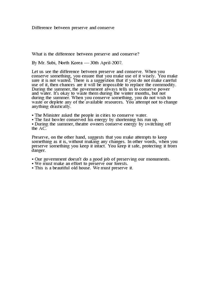 Difference between preserve and conserve