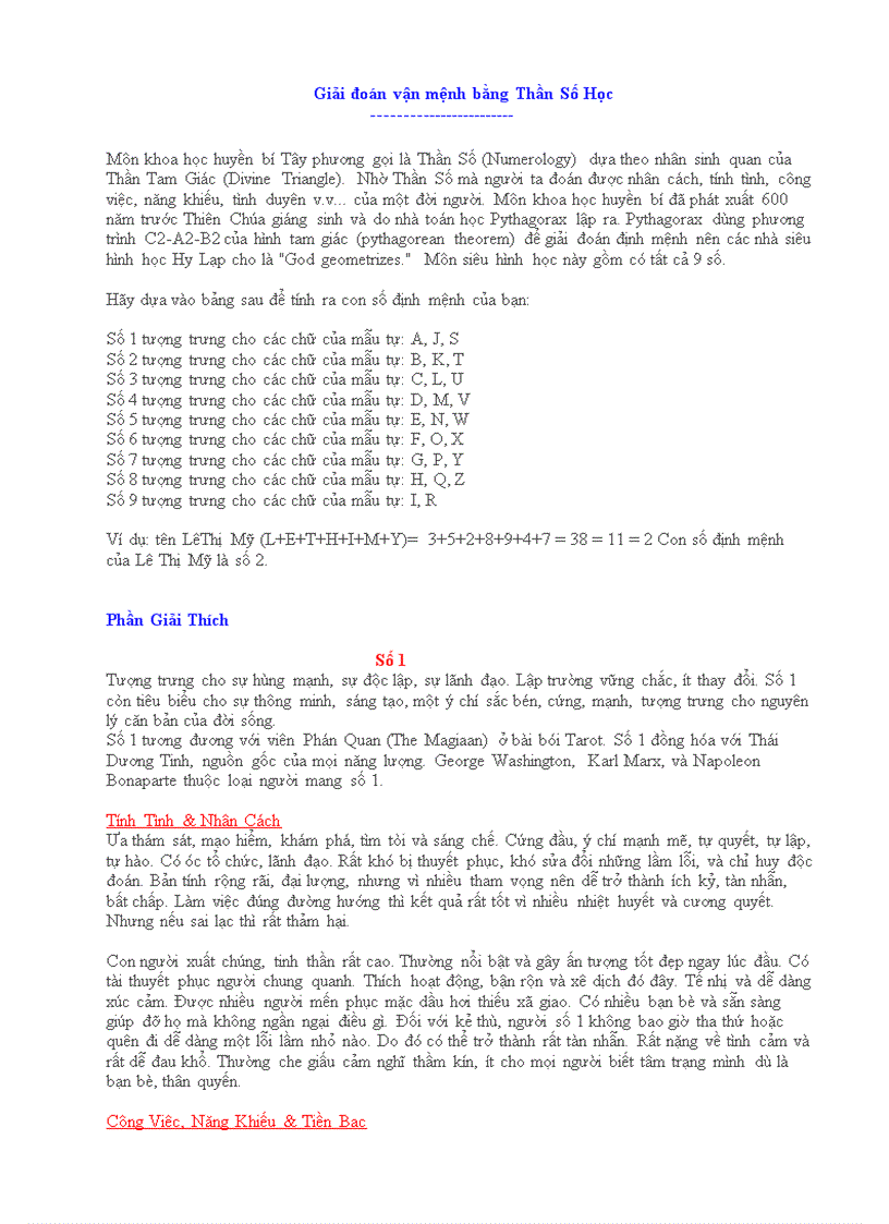 Giải đoán vận mệnh bằng Thần Số Học