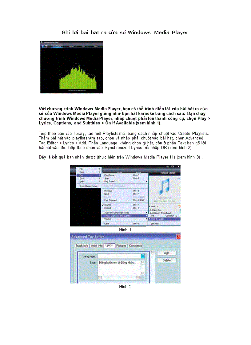 Ghi lời bài hát ra cửa sổ Windows Media Player