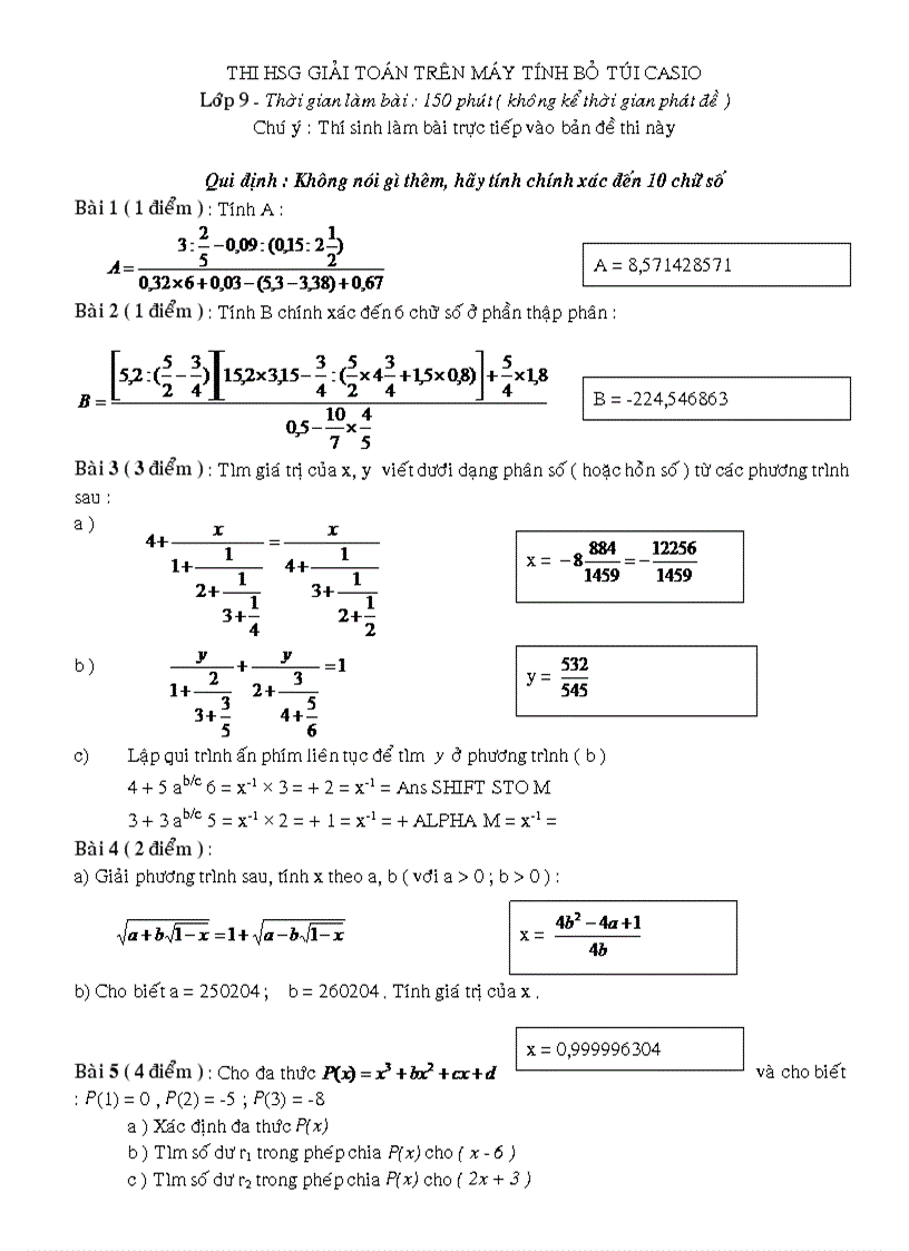 Đề Thi MTBT lớp 8 9