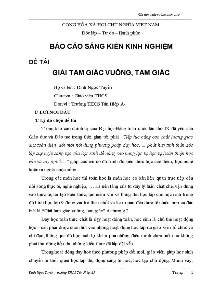 Giải tam giác vuông tam giác