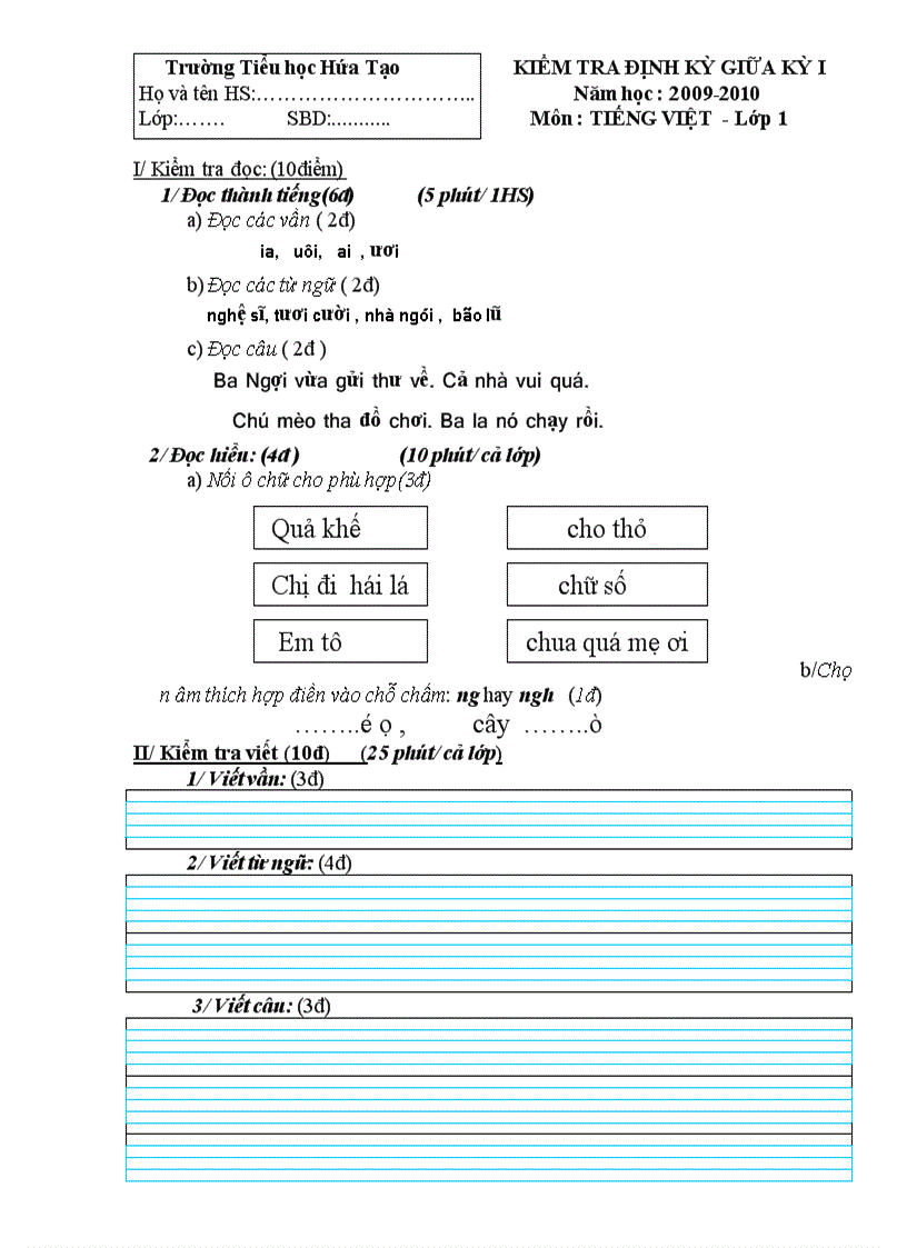 Đề KTĐKGKI TV1 2009 2010