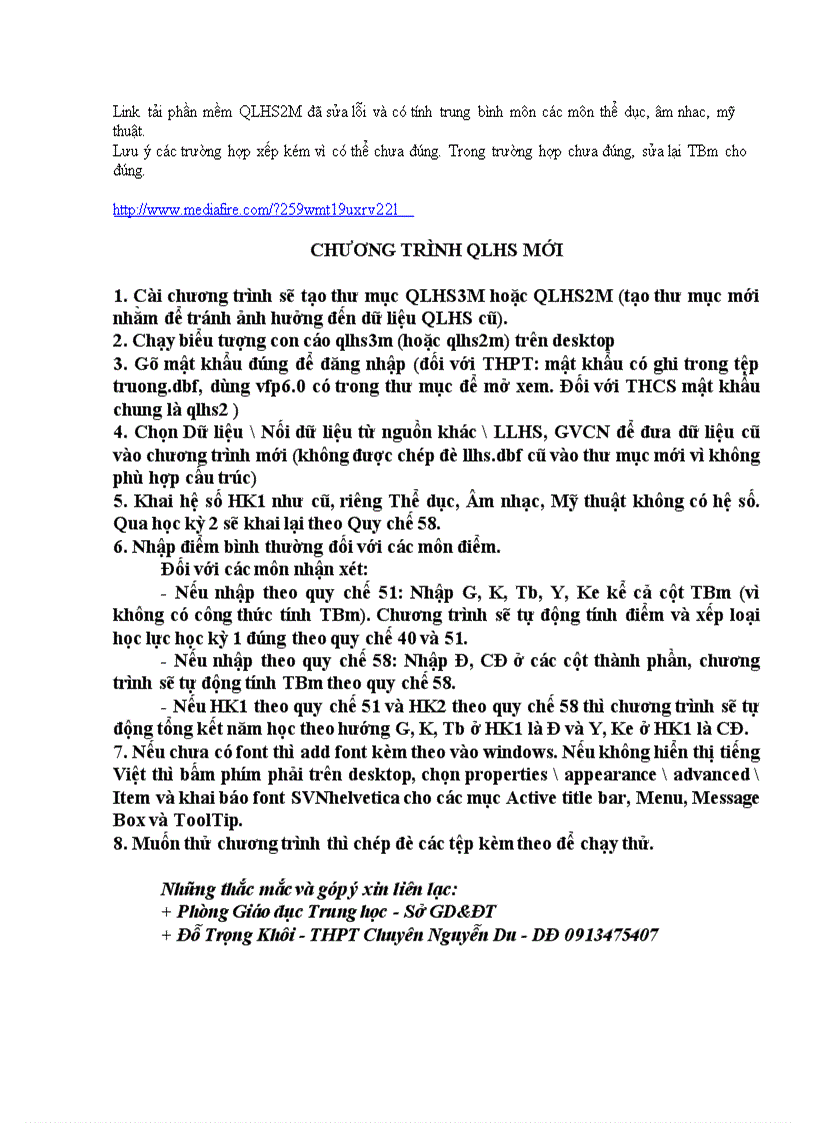 Địa chỉ tải phần mềm QLHS mới nhất