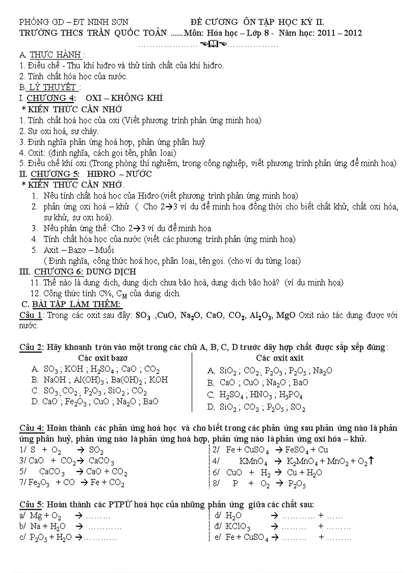 De cuong on tap hoa 8 hkii nam hoc 11 12