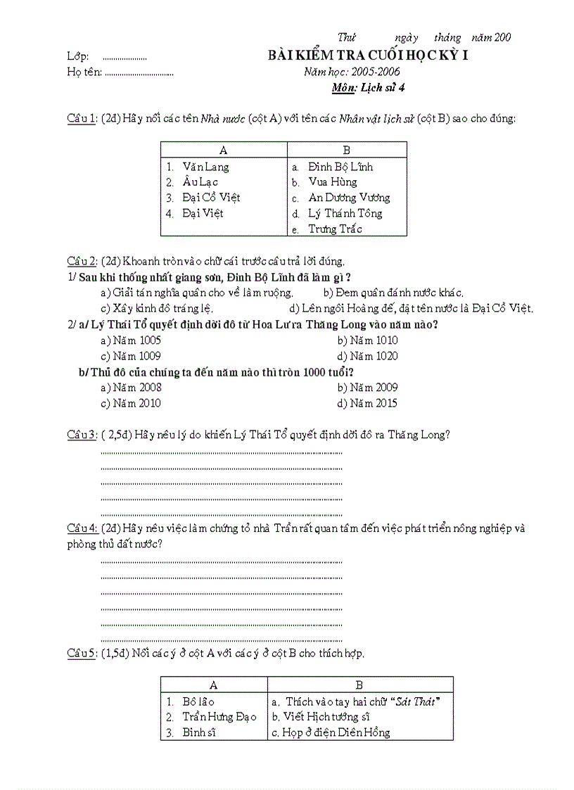 Đề thi CKI môn Lịc sử 4