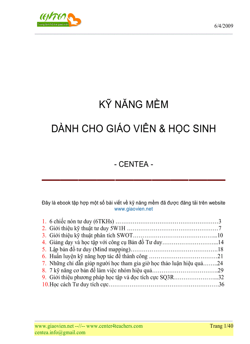 Ebook Kỹ năng mềm dành cho giáo viên và học sinh