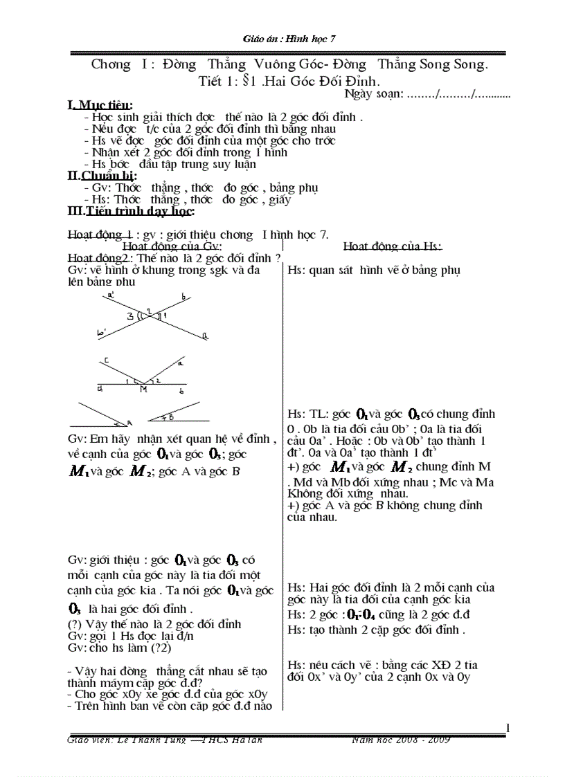 GA HÌNH HỌC 7 năm học 08 09