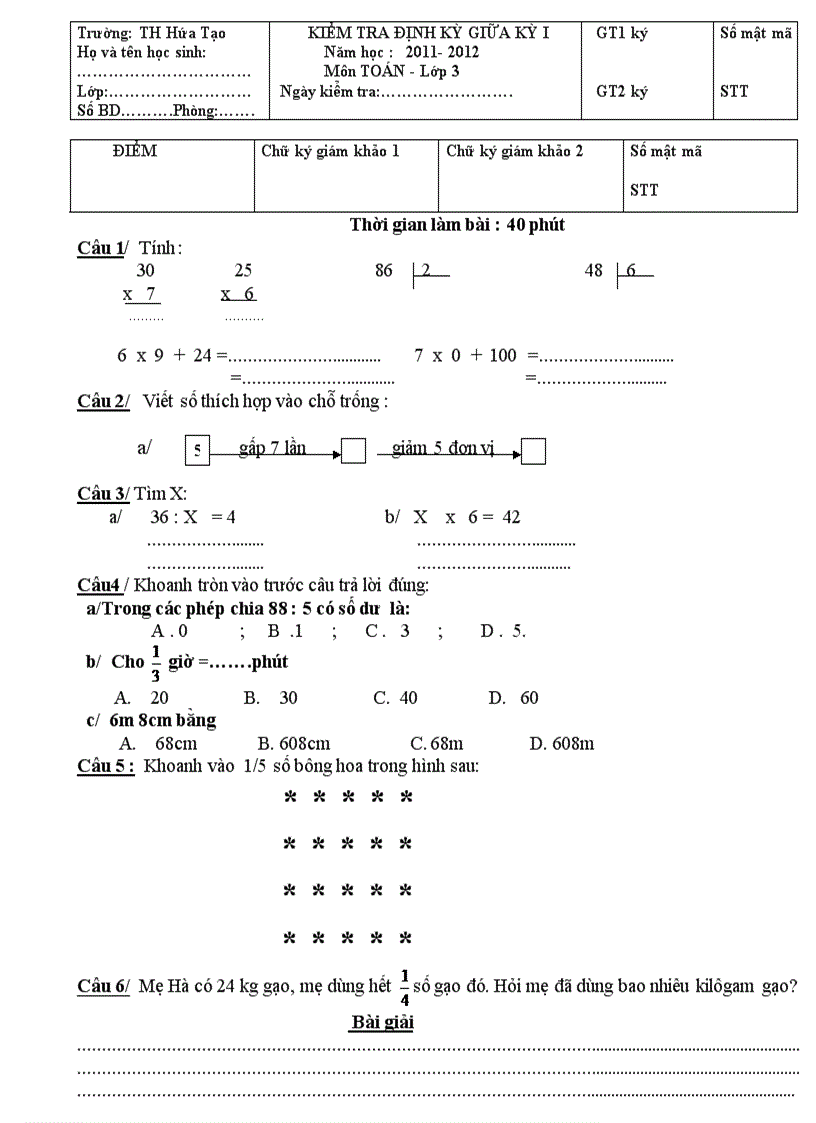 ĐỀ THI GKI TOÁN 3 Hạnh