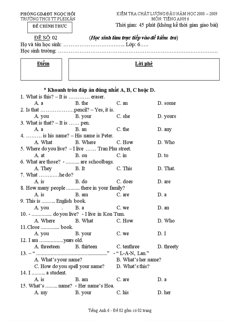 De khao sat dau nam Đ2