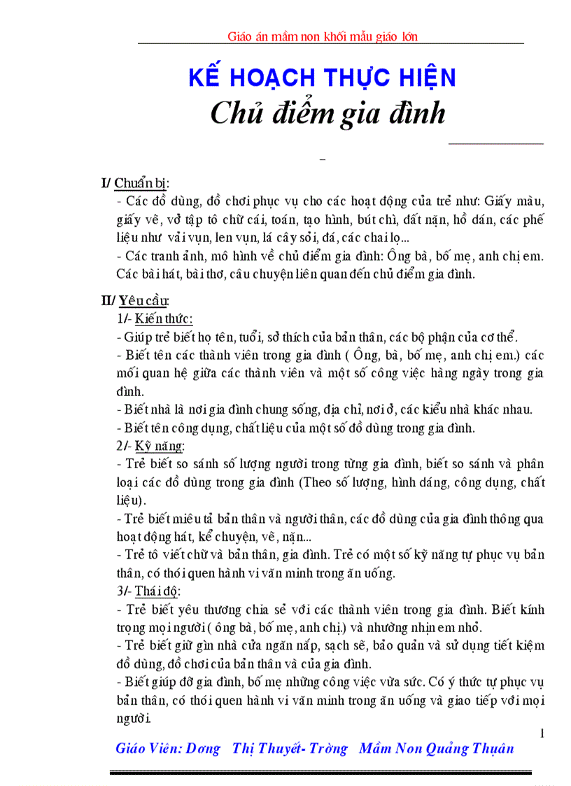 Giáo Án Lớp 5 6 tuổi Chủ đề gia đình