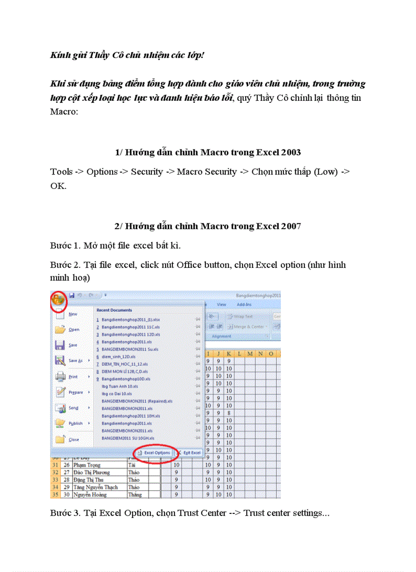 Hướng dẫn chỉnh macro trong Excel 2003 và 2007