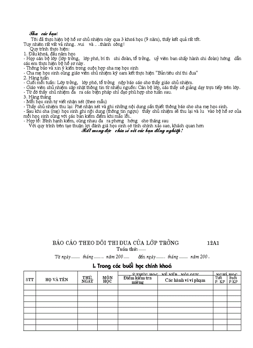 Ho so chu nhiem cấp III tron bo