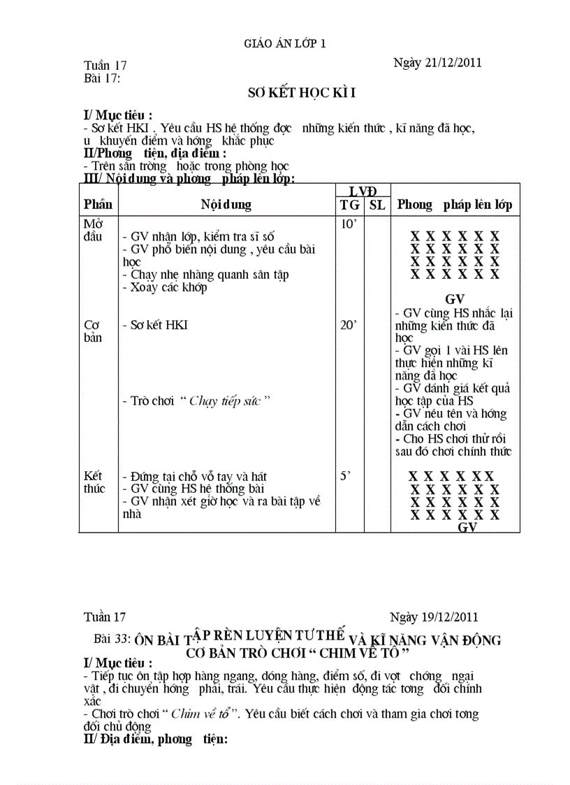 Giáo án TD tuần 17