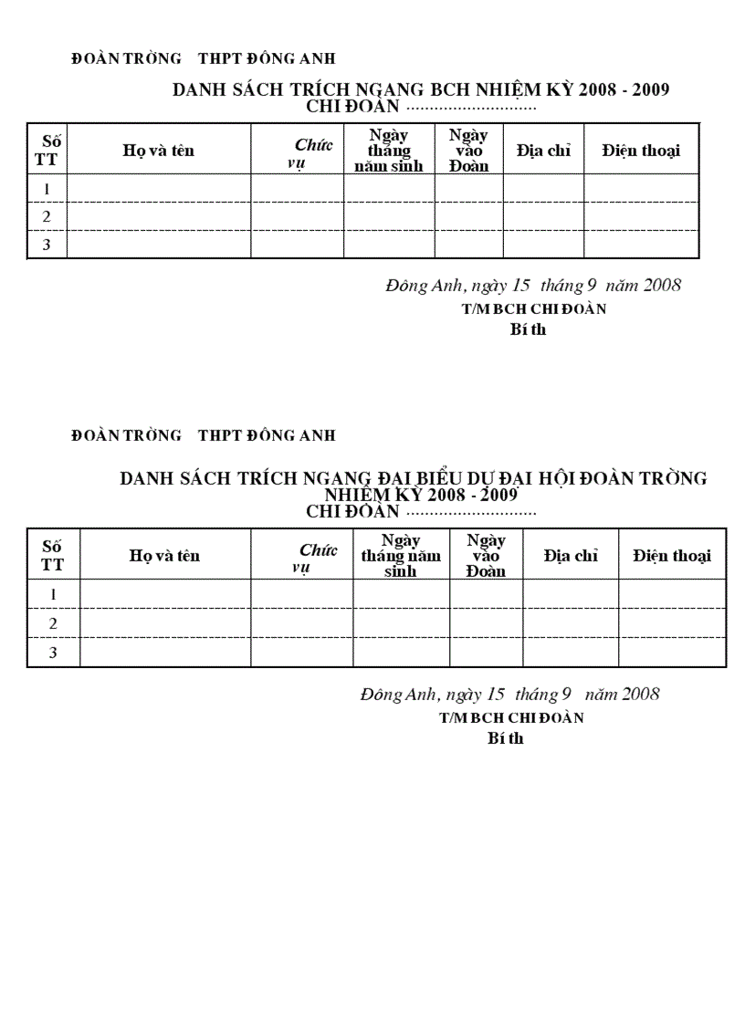 Hồ sơ Đại hội chi đoàn 08 09