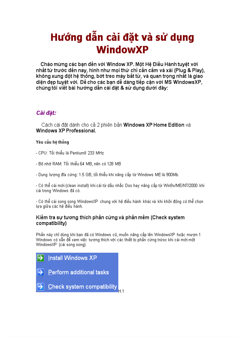 Hướng dẫ cài đặt và sử dụng Win XP
