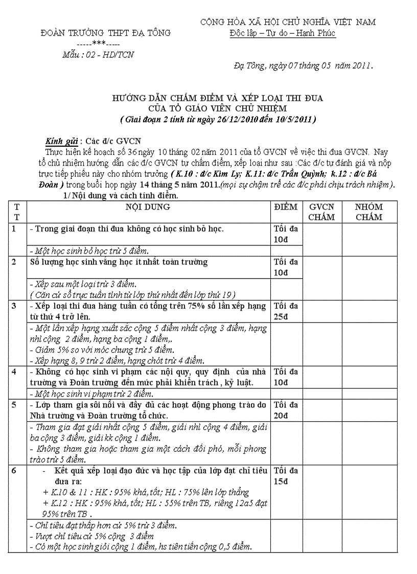 Hướng dẫn đánh giá GVCN mẫu 02