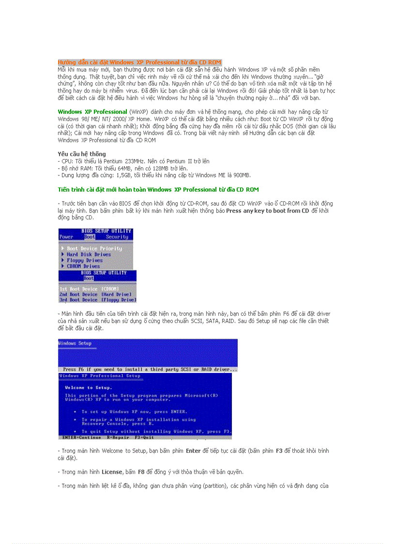 Hướng dẫn cách cài đặt Windows Xp Professional từ đĩa CD ROM