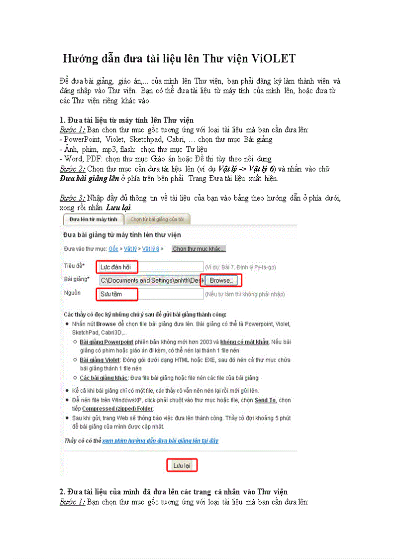 Hướng dẫn đưa tài liệu lên Thư viện ViOLET