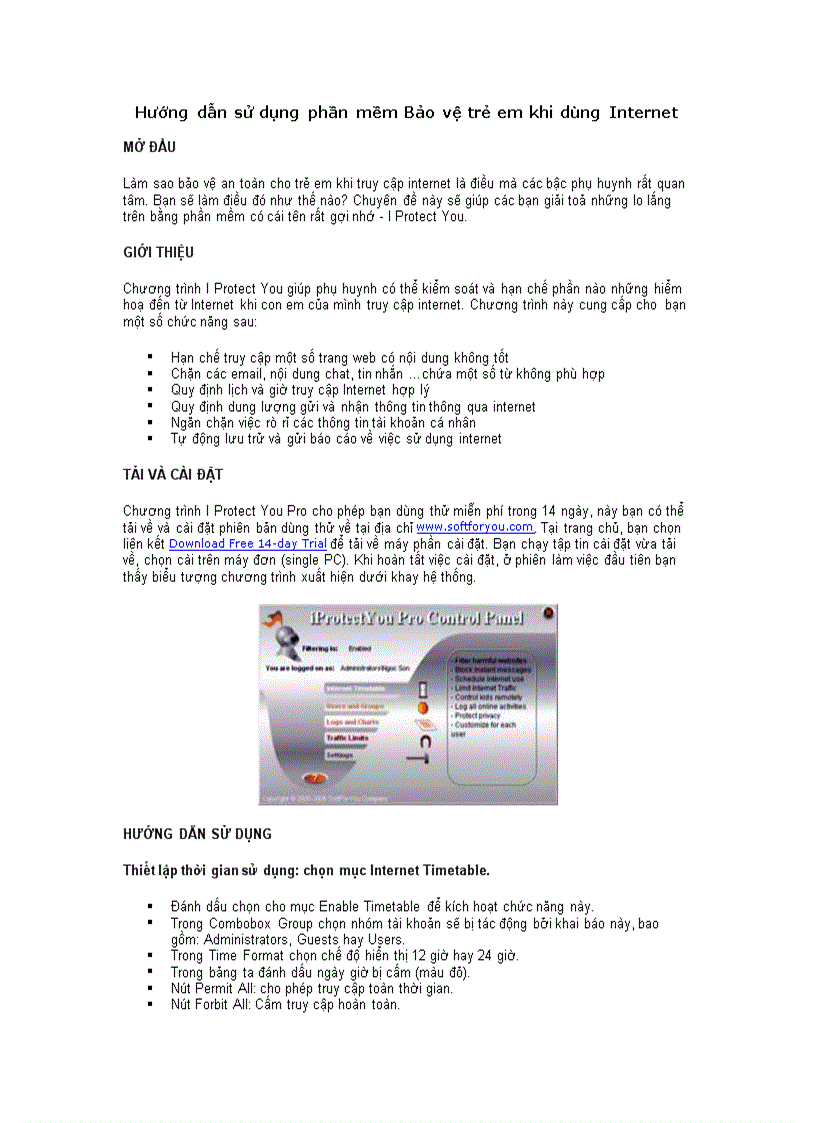 Hướng dẫn sử dụng phần mềm Bảo vệ trẻ em khi dùng Internet