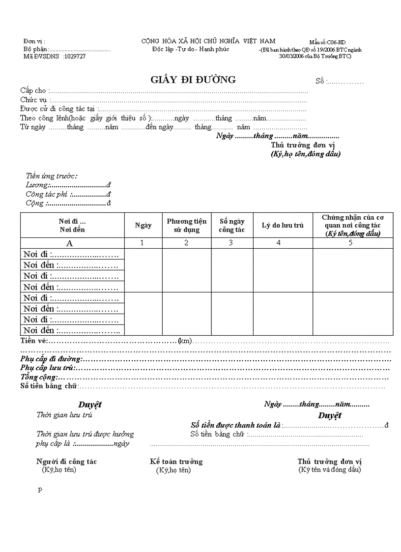 Giấy đi đường GV THCS