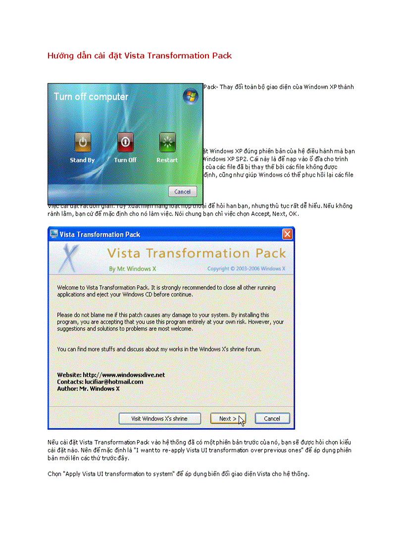 Hướng dẫn cài đặt Vista Transformation Pack