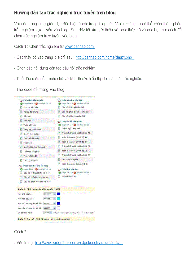 Hướng dẫn tạo trắc nghiệm trực tuyến trên blog
