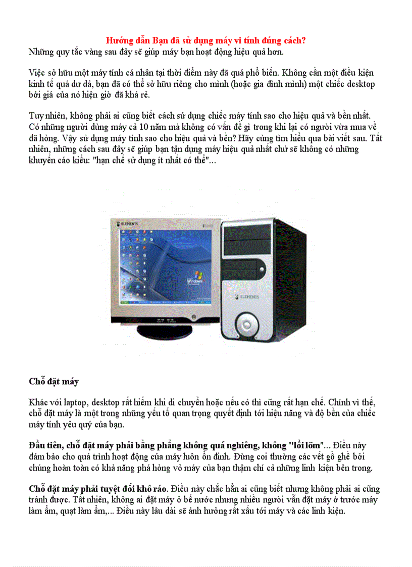 Hướng dẫn sử dụng máy vi tính đúng cách