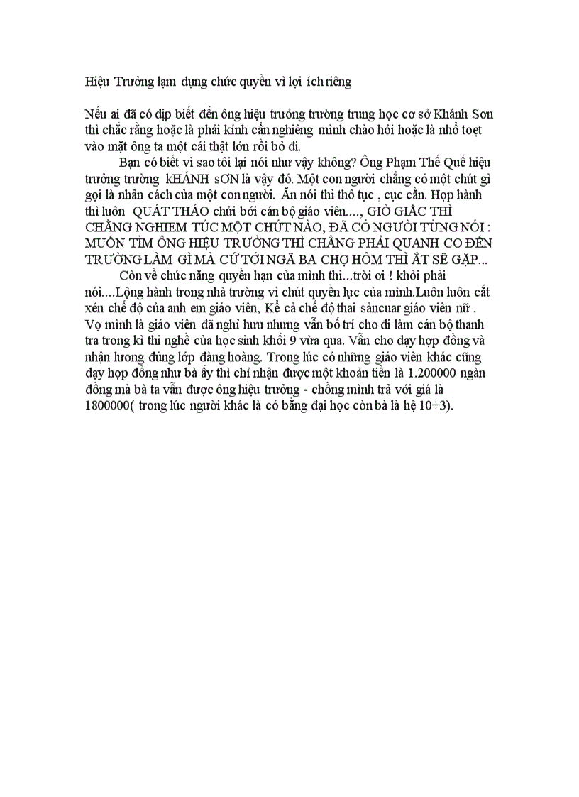 Hiệu trưởng lạm dụng chức quyền vì tư lợi