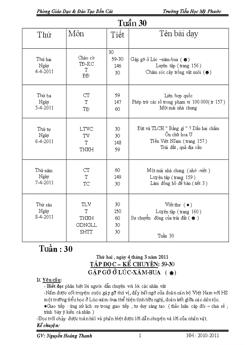 Giao an tuan 30 lop3 2010 2011