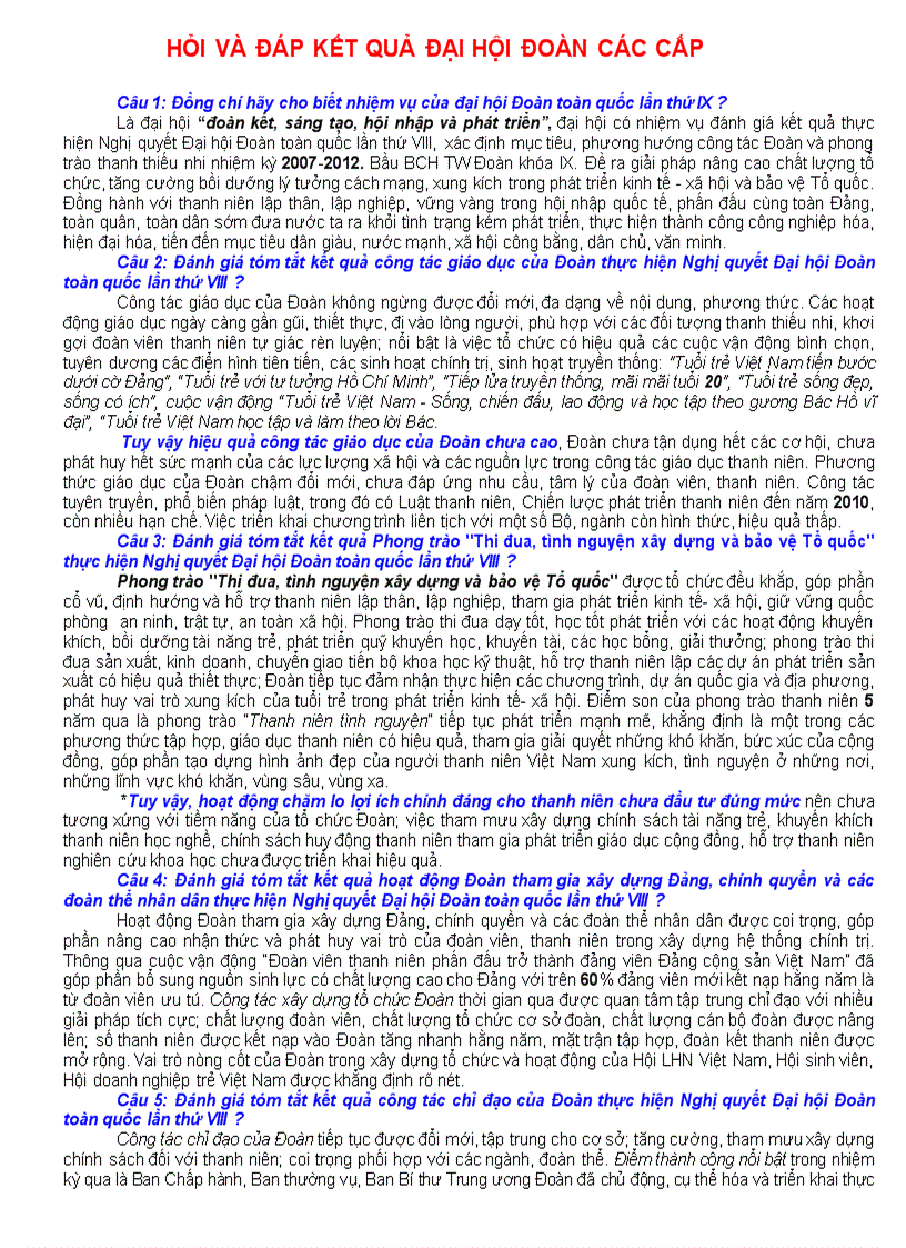 Hỏi đáp về ĐH Đoàn