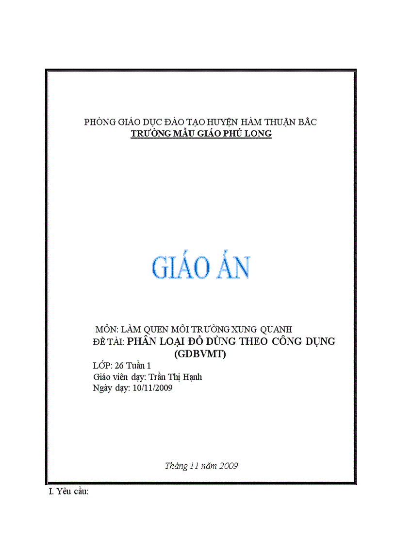 Giáo án môi trường xung quanh