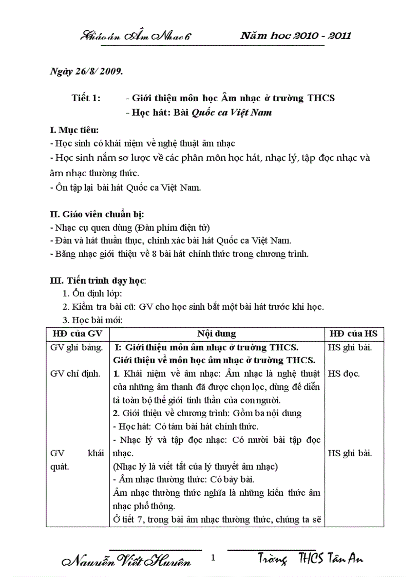 Giáo án âm nhạc 6 1