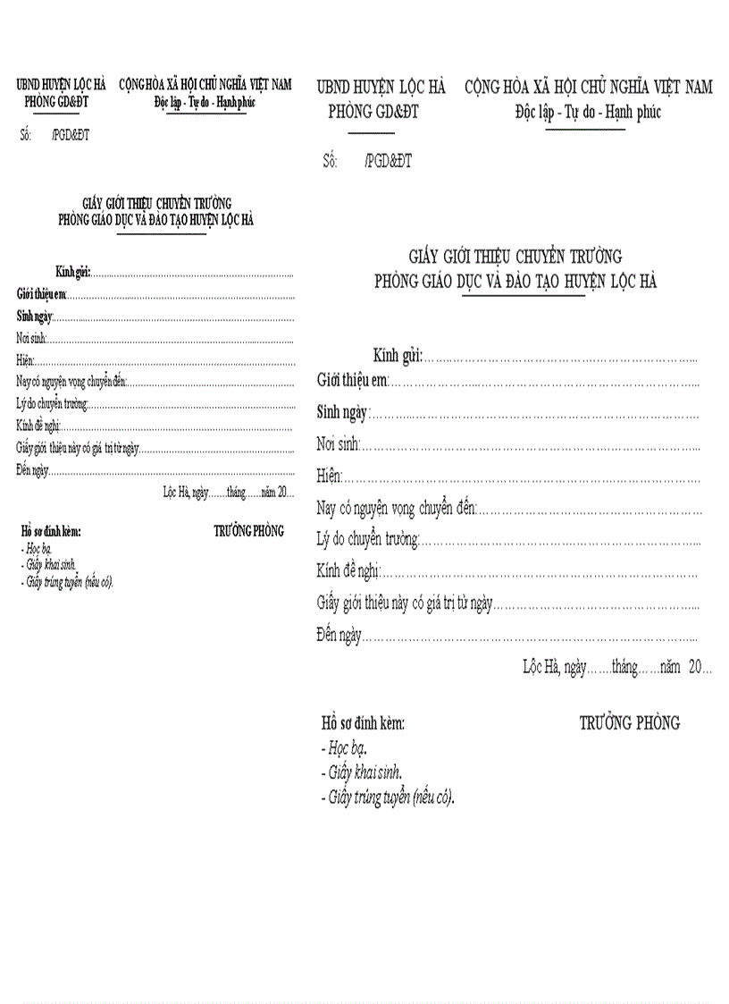 Giấy giới thiệu chuyển trường