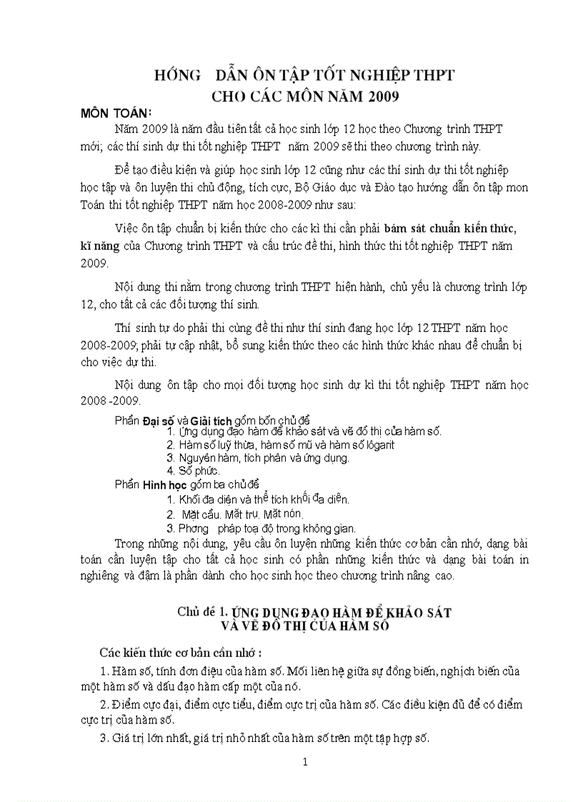 Hướng dẫn ôn thi tốt nghiệp 2009