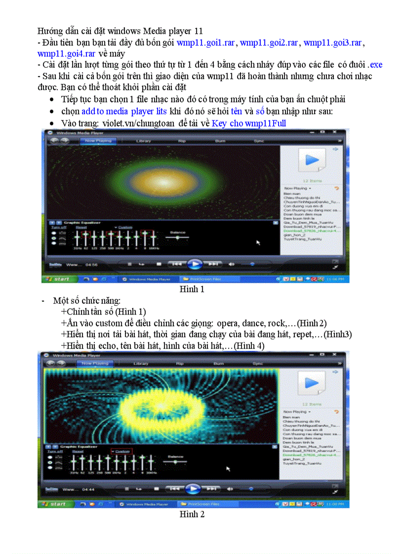 Hướng dẫn cài đặt windows Media player 11 doc