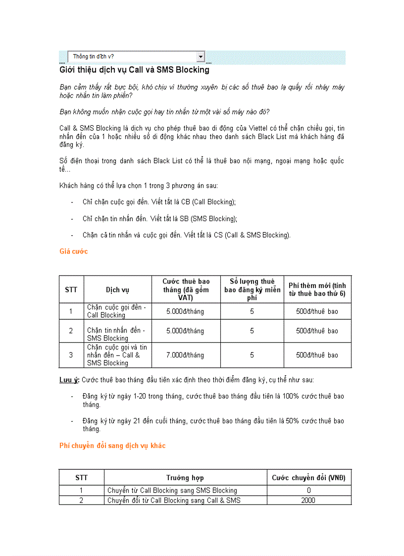 Giới thiệu dịch vụ Call và SMS Blocking