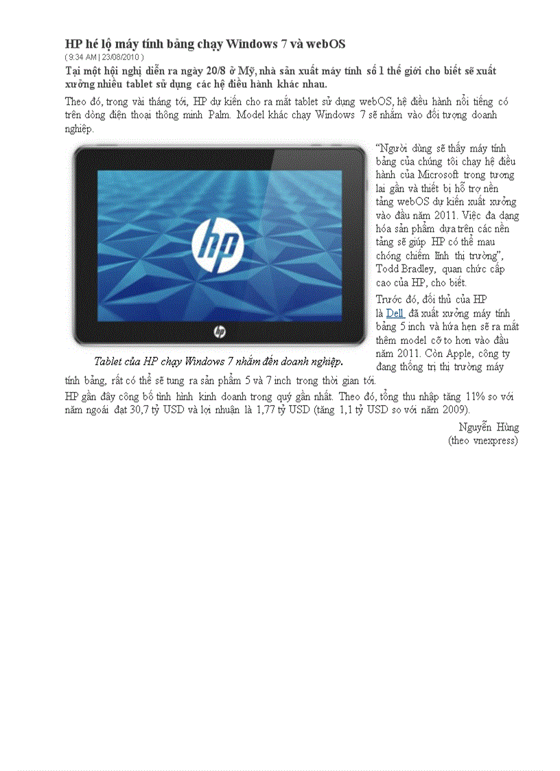 HP voi Windows 7 va webOS