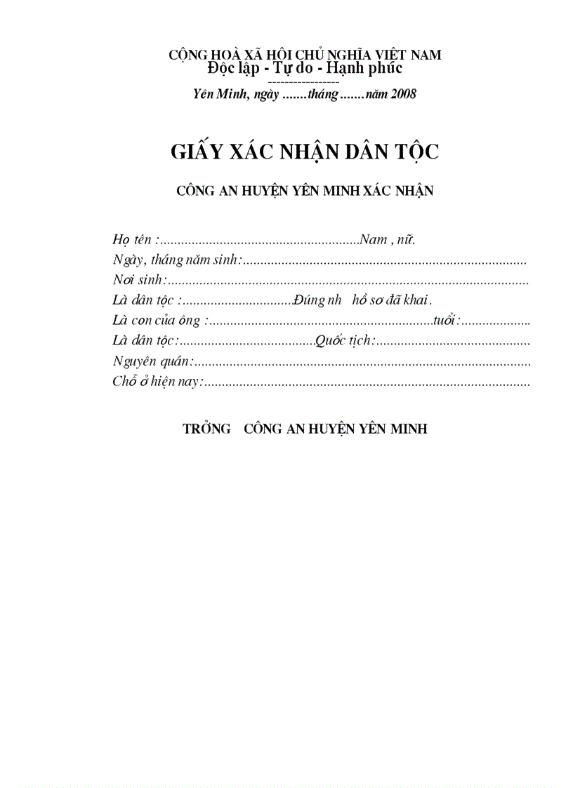 Giấy xác nhận dân tộc