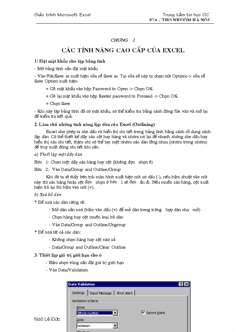 Giao trinh Excel nang cao