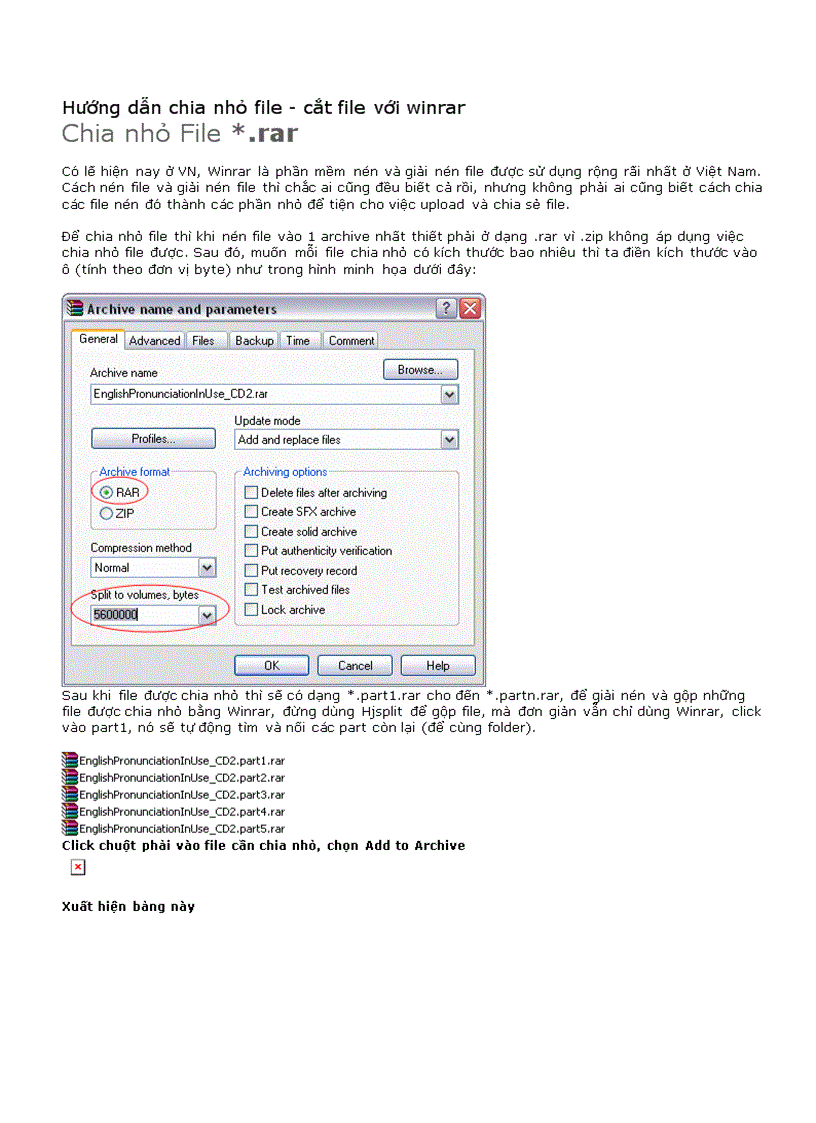 Hướng dẫn chia nhỏ file bang Winrar