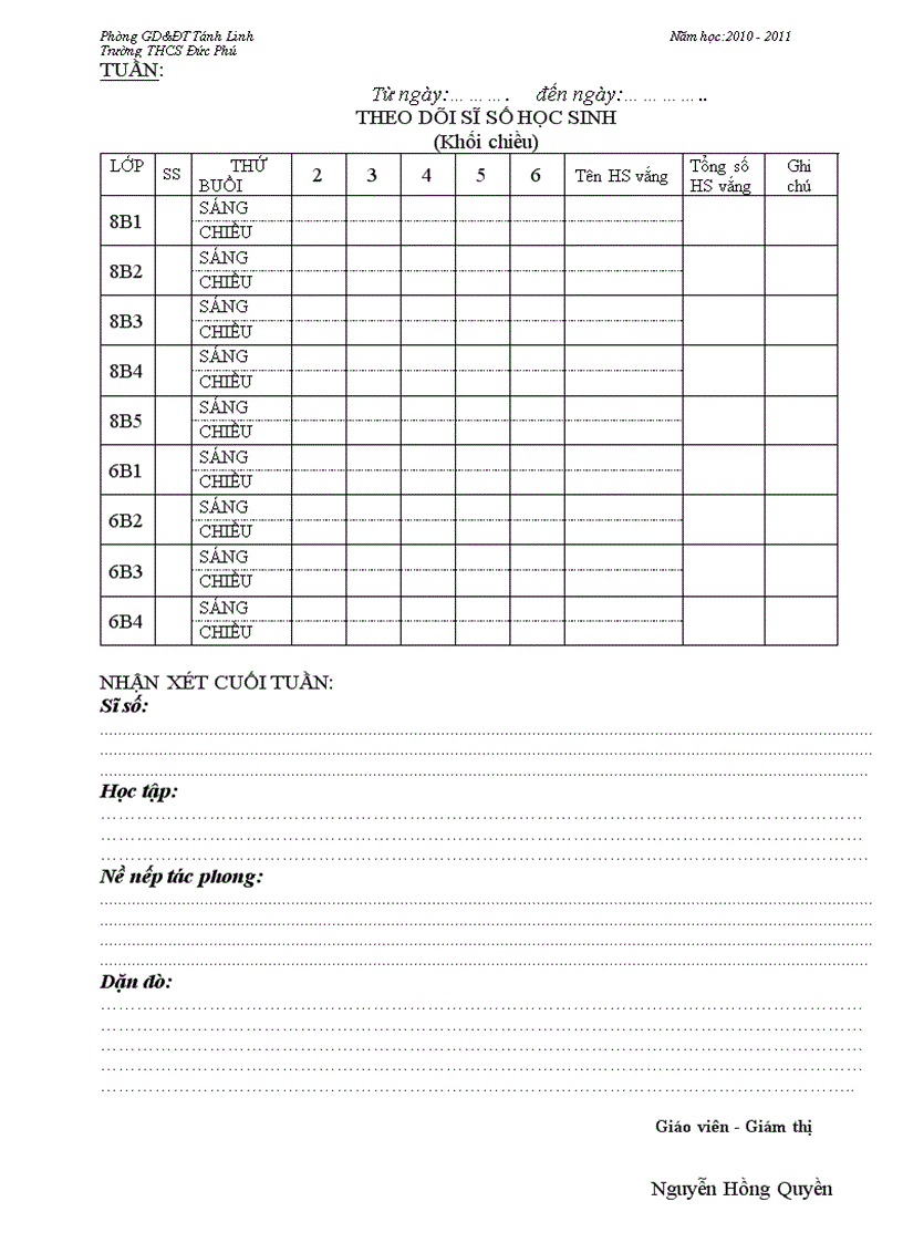 Hồ sơ giám thị theo dõi HS