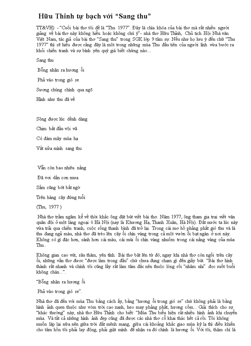 Huu thinh tu bach voi bai sang thu