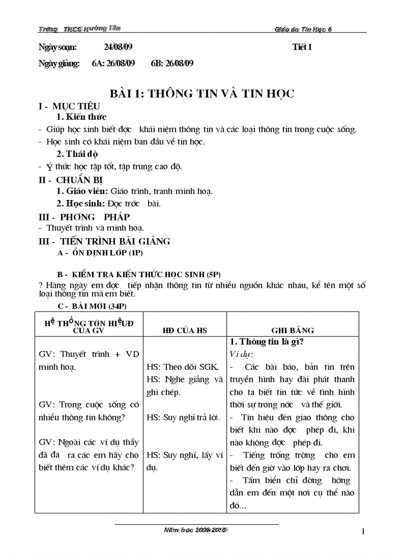 Giáo án tin học 6 toàn bộ