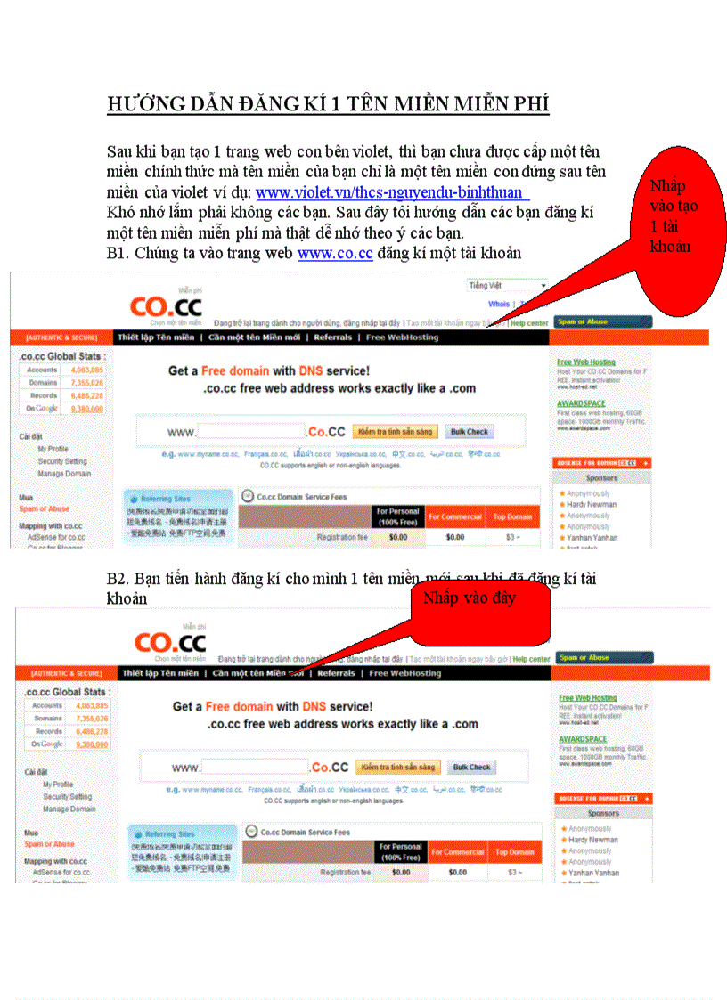 Hướng dẫn đăng kí tên miền miễn phí