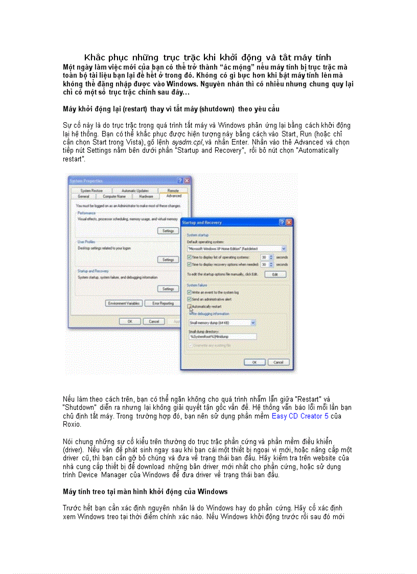 Khắc phục những trục trặc khi khởi động và tắt máy tính