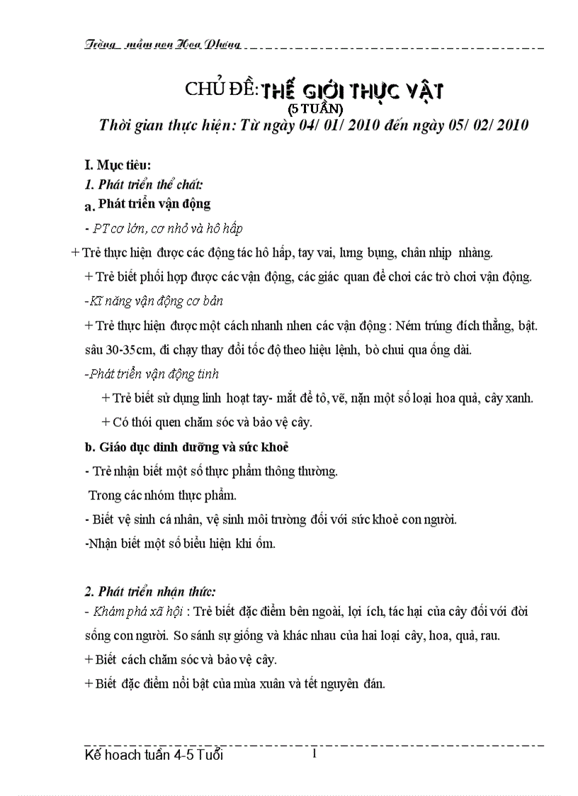 Kế hoạh tuần CĐ TGTV 4 5 tuổi